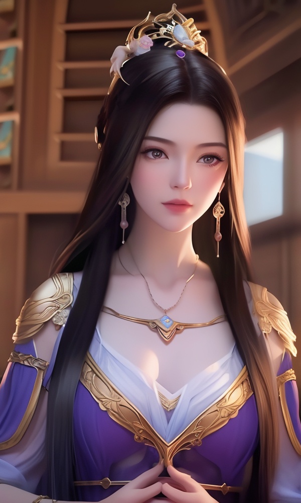 (,1girl, ,best quality, ),looking at viewer, <lora:395-DA-凡人修仙传-紫灵:0.8> ,, ,masterpiece,, 1 girl, ,colorized, by Antonio J. Manzanedo , (()), (), , jewelry, necklace, solo, , , , hair_ornament, , earrings,large breasts,,  , ,