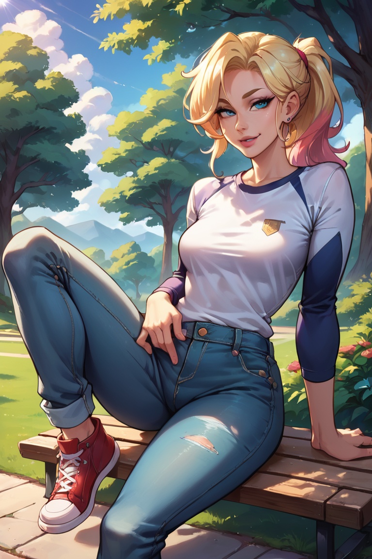 zPDXL,  sitting on park bench,  close-up on Tensor.Art