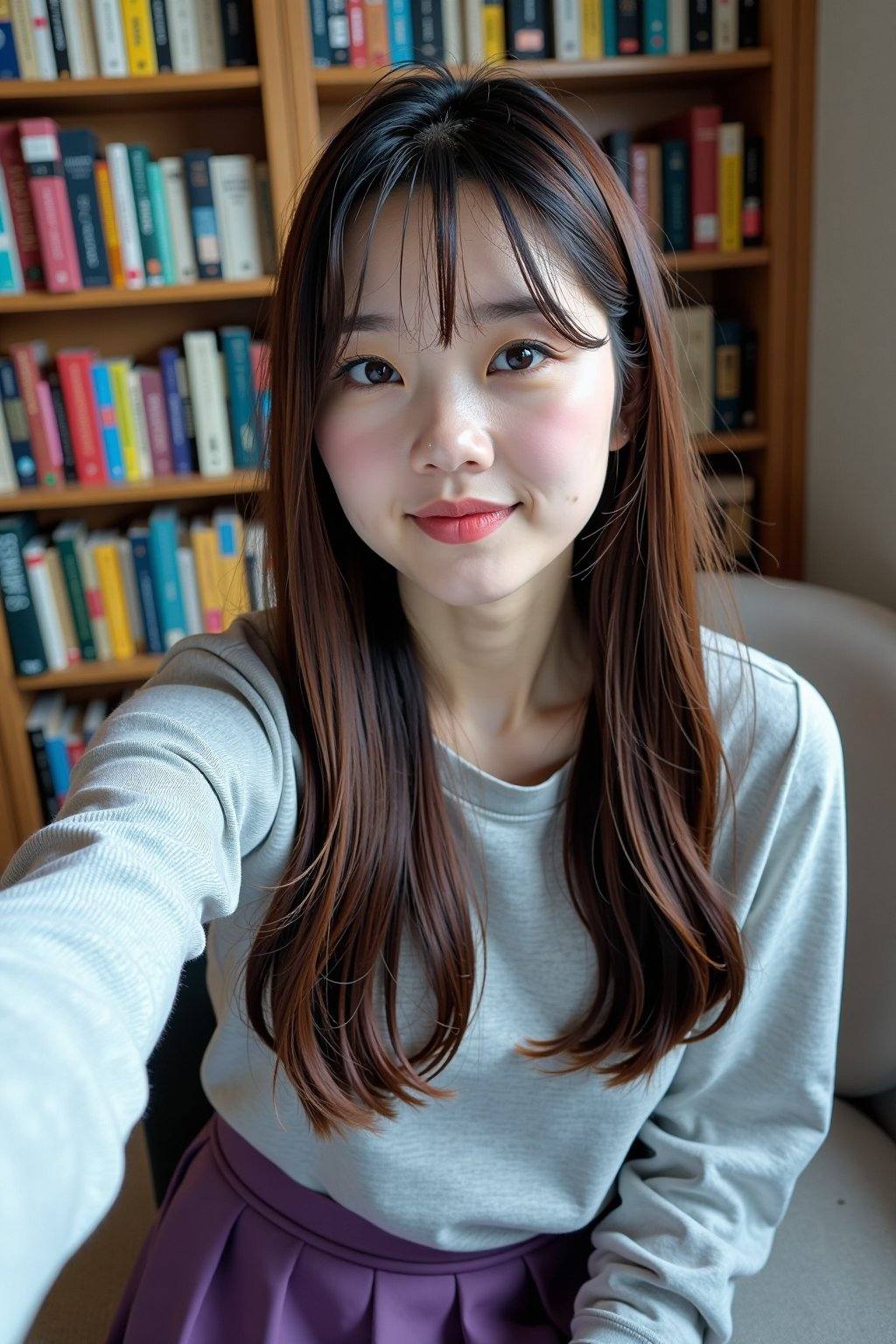 This photograph features an East Asian woman with long,  straight,  dark brown hair and bangs on Tensor.Art