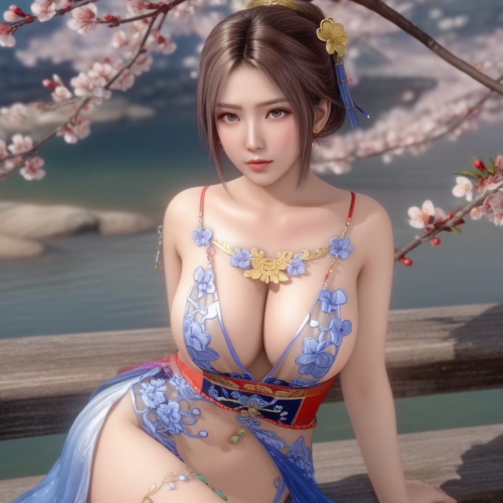 <lora:847-DA-XL-死或生-Elise-BirthdaySuit-20220903:0.8>, (,1girl, ,best quality, ),,  ,ultra realistic 8k cg,, ,masterpiece, (( , )),, ,   plum blossoms,    ,,  (cleavage),,  (), ,,