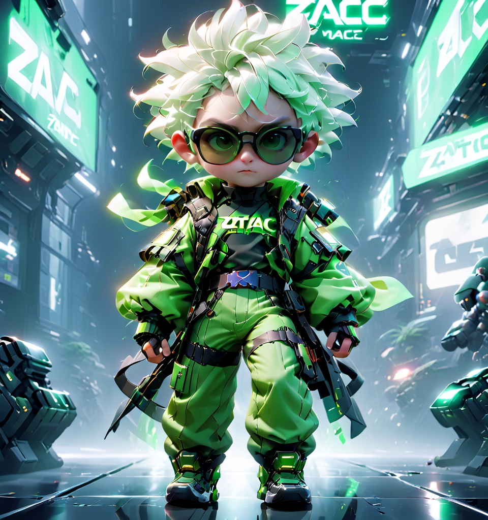 zotac,(("Marvel ZOTAC"(Wordmark: 1.9))) (Movie "ZOTAC" splashscreen: 1.5), Pixar, 1 boy, over 20 years, (Run: 1.5) (Full body), (White, Green, Black Combo: 1.5) (White-haired boy: 1.2), (White Mecha Set: 1.5), (Green Pants: 1.5), (Black Shoes: 1.5), (Black Belt: 1.2), (Green Sunglasses: 1.2), Sci-Fi, Ultra-Fine Parts, Super Realistic, Sharp Shots, Cinematic Lighting, Cinematic Action, (Cyberpunk: 1.4)