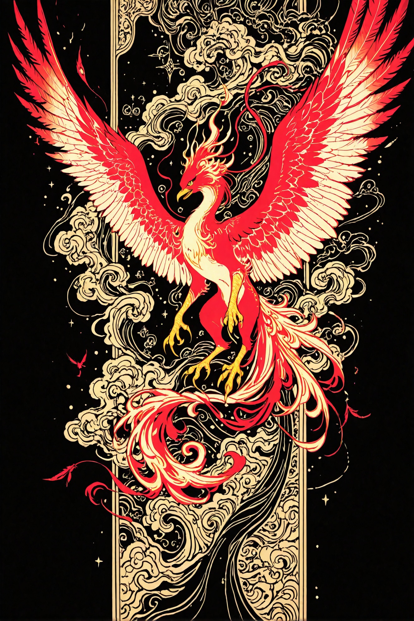 <lora:add-detail-xl:1>,<lora:nyalia_NoobXL:0.3>,usnr,<lora:cutesexyrobutts_style_illustrious_goofy:0.2>,<lora:USNR_STYLE_ILL_V1_lokr3-000024:0.5>,<lora:neon-dark-000016:0.5>,ajnblyst,dark environment,<lora:tenebriflora-noobai-xl:0.3>,lineart,<lora:绪儿厚涂构图光影质感增强V3:0.25>,XUER guangying,Red and gold drawing,thick pencil sketch,phoenix,fantasy creature,long flowing feathers,fire,sharp claws,textured feathers,detailed thick line work,swirling patterns,abstract design,creature floating in mid-air,no background,gold paper,monochrome,fantasy art,surreal,pencil drawing,fine art,sketch,fantasy illustration,detailed pencil work,usnr,masterpiece,best quality,very aesthetic,