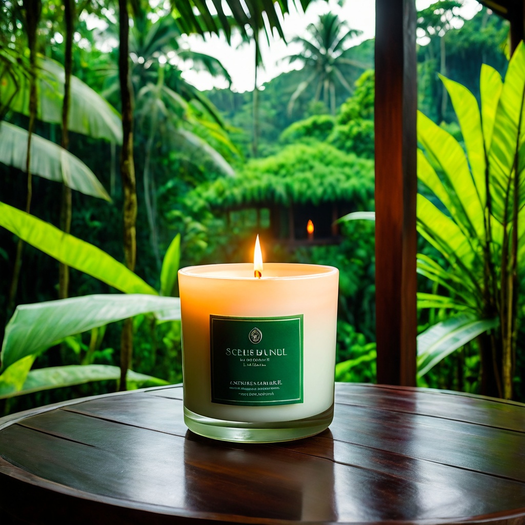 scenebalinjungl,  a scented candle,  Balinese jungle villa terrace on Tensor.Art