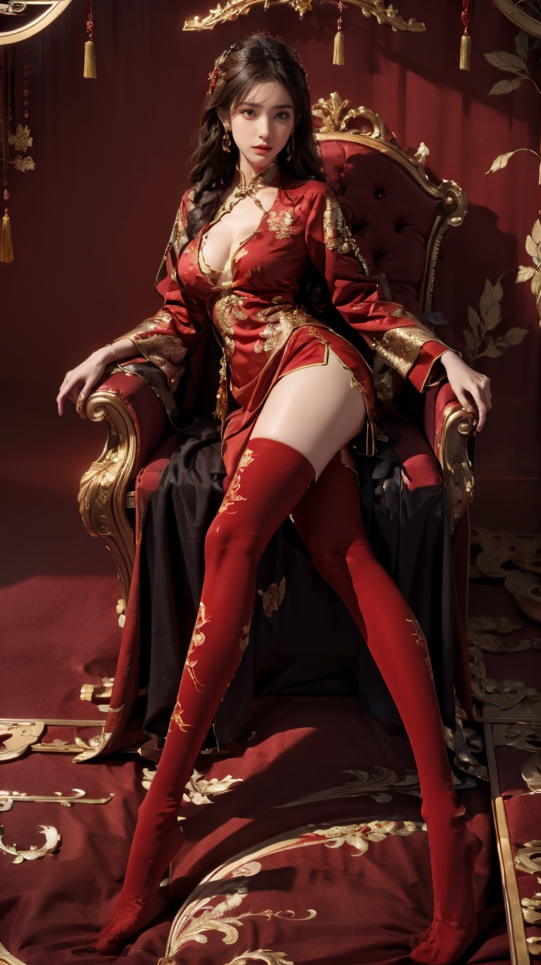 1girl,solo,insanely detailed,masterpiece,best quality,detailed,((8k)),<lora:yuzu2:0.5>,cowboy_shot,(clothes made of glass:1.2),sexy,stylish_pose,shiny_skin,bare_legs,<lora:china red:0.8>,vortex,fantasy,((Bernlang light:1.3)),red stockings,stockings,chinese red,chinese style,red theme,(red theme:1.2),leggings,(sexy:1.3),bed,lying,big chest,