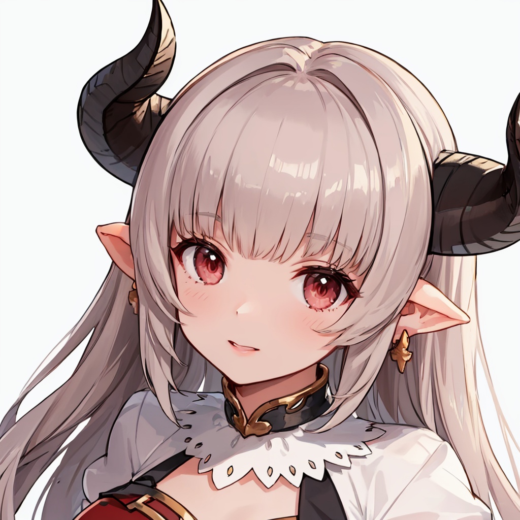 masterpiece,best quality, highly detailed, portrait,close-up,upper body,alicia (granblue fantasy),1girl,draph,horns,<lora:alicia_(granblue_fantasy):1>,simple background,white background,