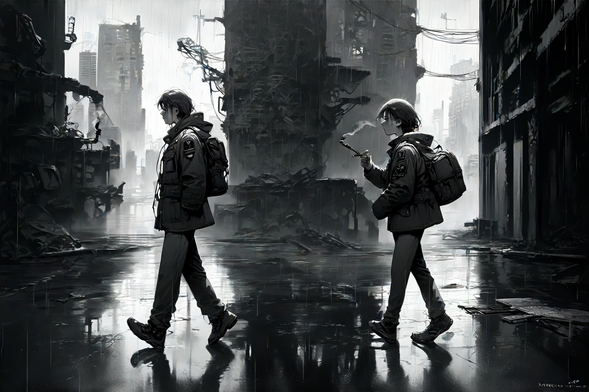 emotionless,  looking at another walking full body from side1girl,  military on Tensor.Art