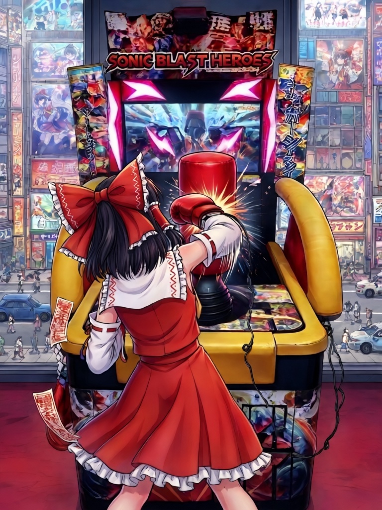 sonic blast heroes,  punching machine,  screen on Tensor.Art