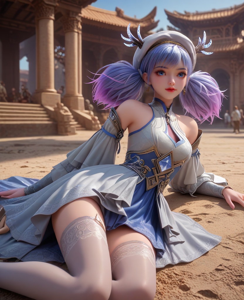 (oriental architecture, elegant decor, sophisticated style:1.1),(Lying down with one arm extended overhead:1.1),(breasts:1.2),<lora:XL16克金玩家小麋鹿:0.95>,miss xiaomilu,white gothic lolita dress,blue petticoat,blue eyes,short twintails,unicorn hair,white hat,antlers,jewelry,ombre lace thighhighs,, zPDXL2, score_9, score_8_up, score_7_up BREAK realistic, masterpiece,best quality, highly detailed,, zPDXL3, zPDXL2,zPDXL, zPDXLxxx, zPDXLrl,