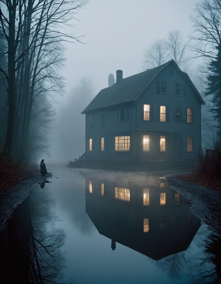 cinematic photo dark art by Gregory Crewdson and ,  shot from behind of a Techno Airy crepe,  Foggy conditions on Tensor.Art