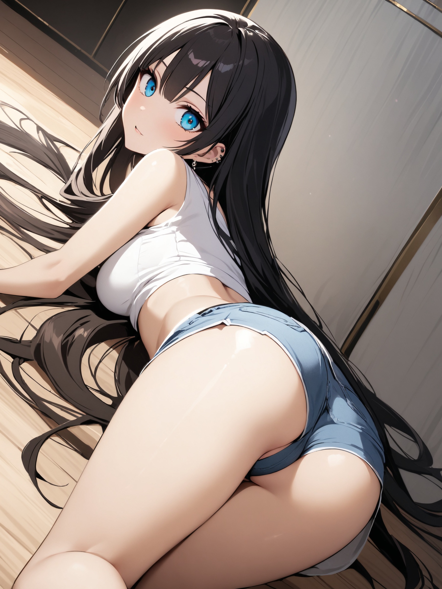 A mesmerizing J-Pop inspired masterpiece features a svelte Japanese pop sensation reclining in a sultry posing ass up,  ca...