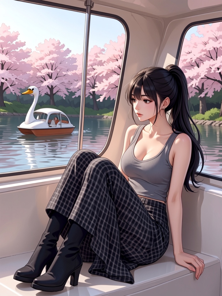 swan pedalo,  watercraft interior,  1girl on Tensor.Art