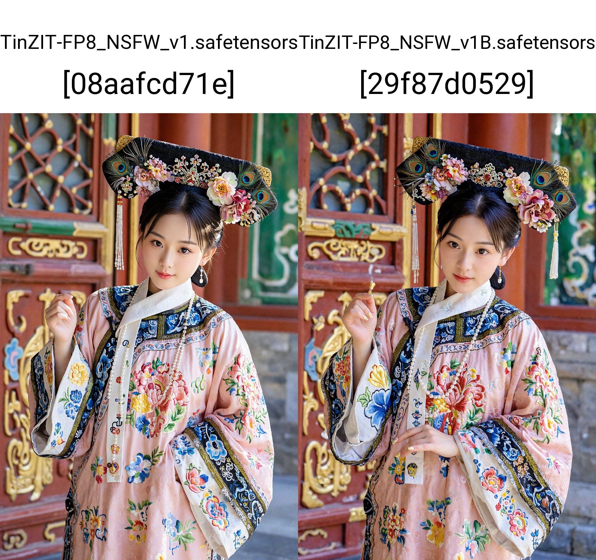 Create an image of a young woman dressed in an ornate,  traditional Chinese gown. The gown is predominantly light pink wit...