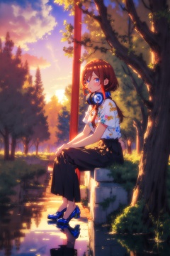 1girl,looking at viewer,solo,long hair,hair between eyes,bangs,brown hair,blue eyes,headphones,headphones around neck,<lora:Nakano Miku:0.8>,Miku_CYQL,(moaning,sitting,panorama,front view:1.1),printed blouse with a high-waisted skirt and metallic pumps.,beautiful face,beautiful eyes,glossy skin,shiny skin,Marshland, Sunrise, Birds, Water, Reeds, Reflection, Serenity, Colors,Olive trees, Olive orchard, Italian landscape, Midday sun, Rustic charm, Olive harvest,beautiful detailed sky,beautiful detailed glow,posing in front of a colorful and dynamic background,masterpiece,best quality,beautiful and aesthetic,contrapposto,female focus,wallpaper,fashion,<lora:增强减少细节add_detail:0.4>,