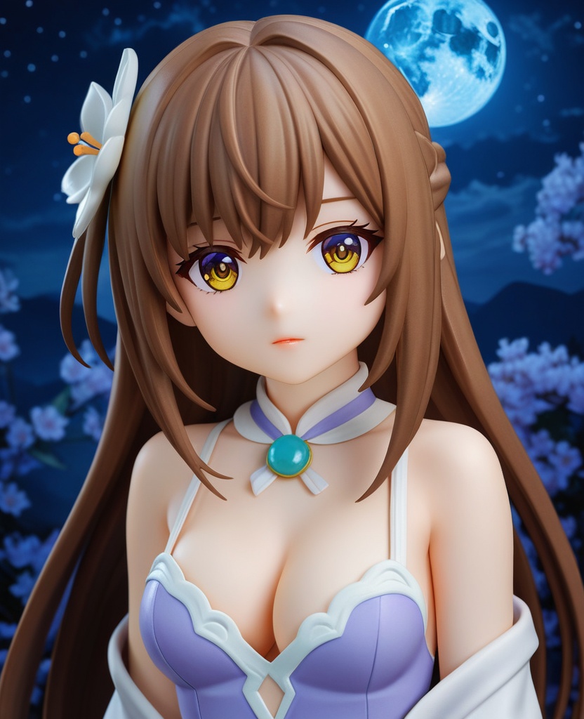 (,1girl, ,best quality, ),looking at viewer,  ,ultra detailed background,ultra detailed background,ultra realistic 8k cg,, ,masterpiece, (( , )),, ,   ,   cure blossom, full moon,night,night sky,  (cleavage), (), ,,