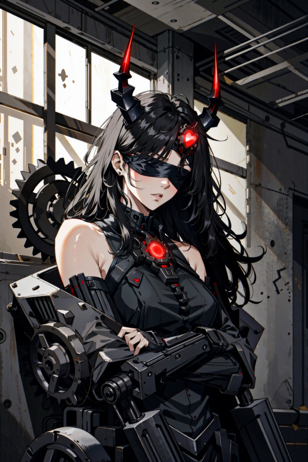 black hair,  blindfold,  horns on Tensor.Art