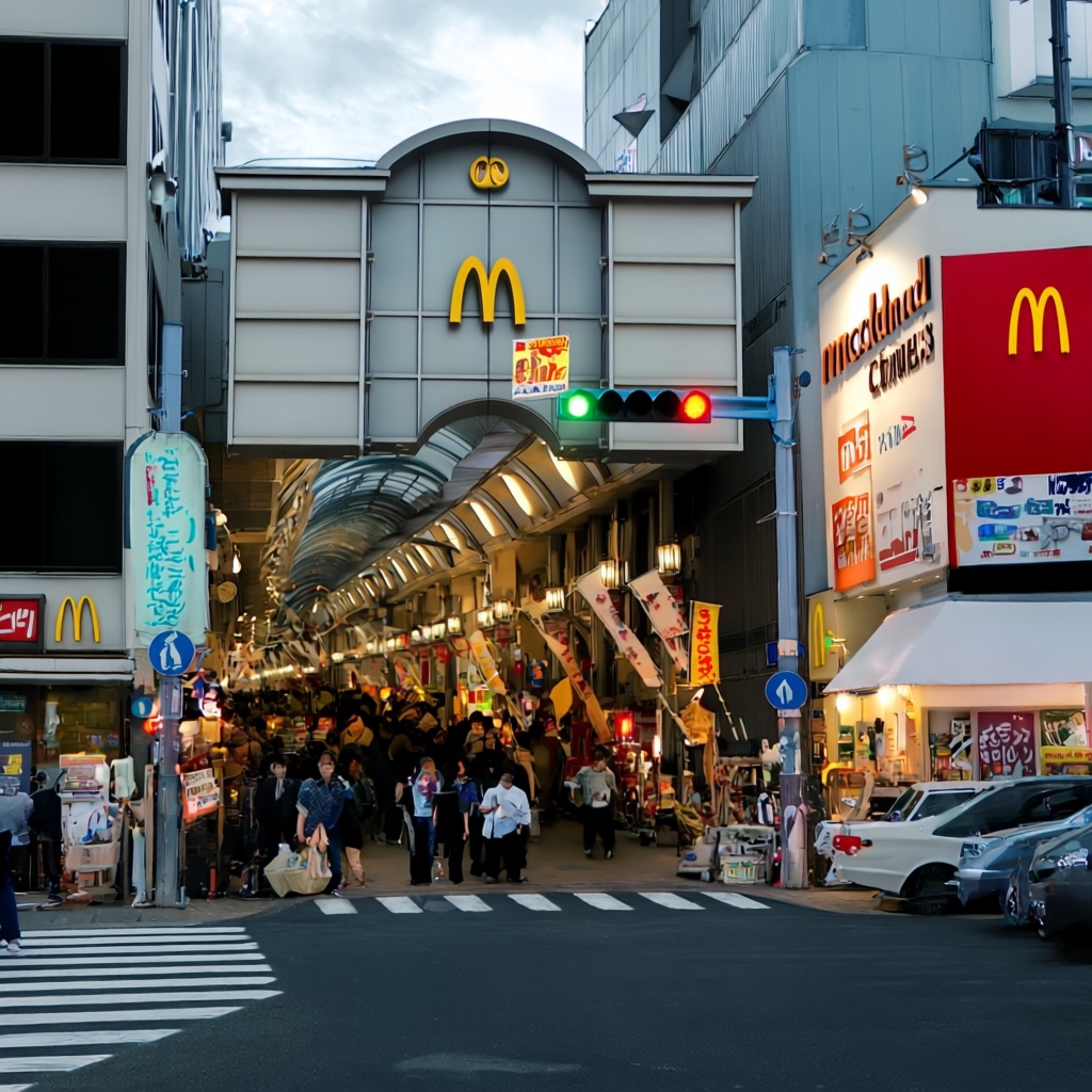 tenjinbashisuji shopping street,  many people,  japan on Tensor.Art
