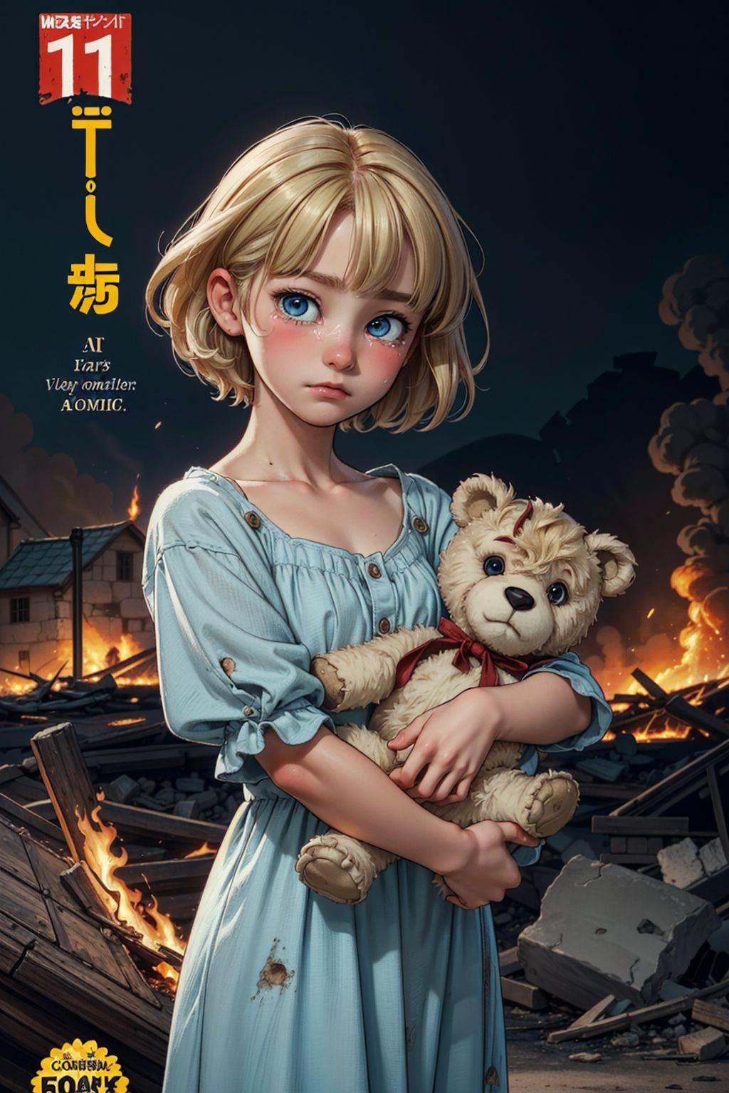 (war,  destruction,  flames and ruins in the background) on Tensor.Art