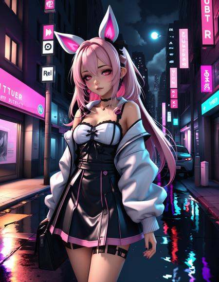 a failed vtuber working the streets,  night district,  hyperrealistic on Tensor.Art
