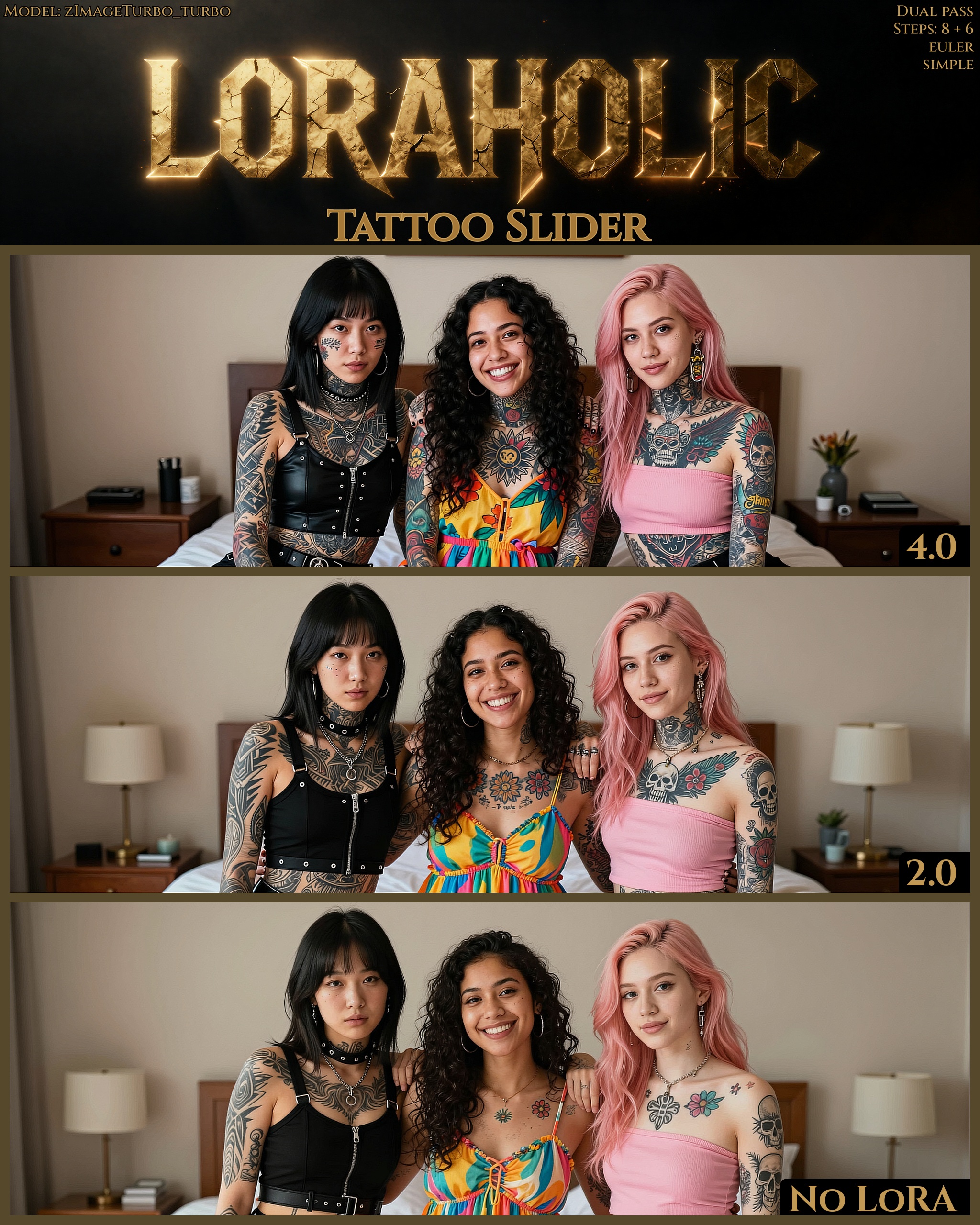 Bedroom group photo of three diverse early-20s women standing close with completely different aesthetics posing together....