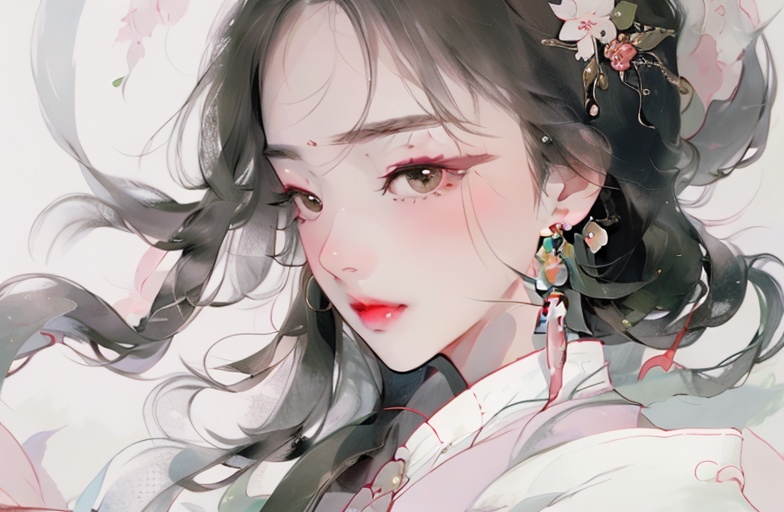 1girl,solo,jewelry,earrings,long hair,portrait,looking at viewer,<lora:Ancient beauty_古风美人:1.2>,
