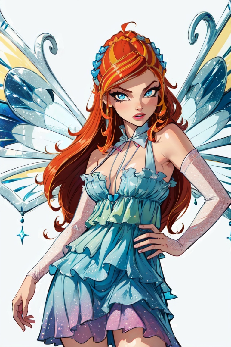 dress,  fairy wings,  red hair on Tensor.Art