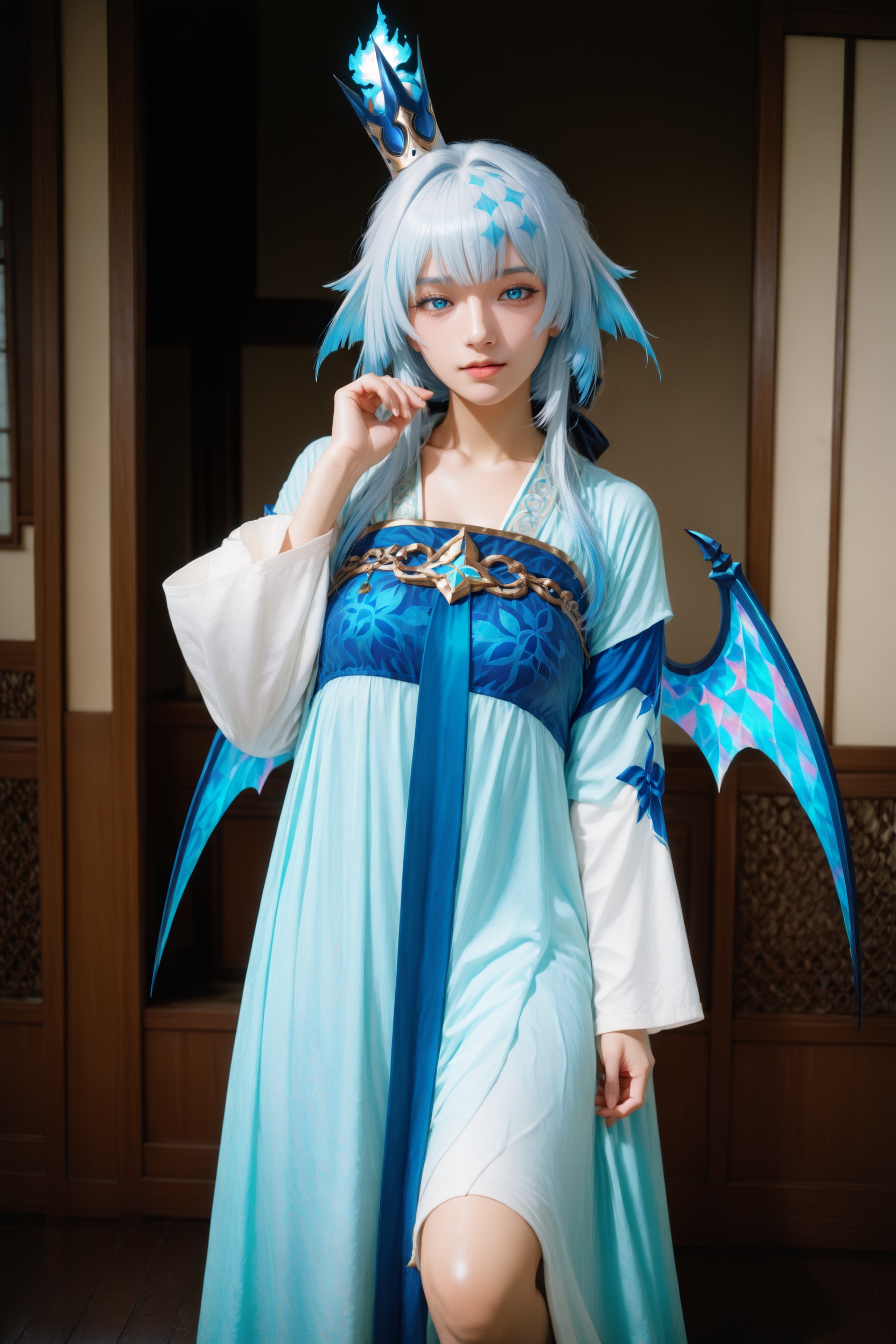 (realistic),(photorealistic:0.9),detailed,official wallpaper,newest,photo-referenced,.,.,general,.,.,1girl,feet out of frame,jewelry,traditional chinese hanfu,indoors,day,cerydra \(honkai: star rail\),, very aesthetic, masterpiece, highres, absurdres,, RAW candid cinema, 16mm, color graded portra 400 film, remarkable color, ultra realistic, textured skin, remarkable detailed pupils, realistic dull skin noise, visible skin detail, skin fuzz, dry skin,