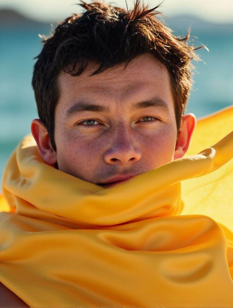 Callum Turner ,  shirtless . 3d rendering for a realistic. dimensional representation. a focused light with a colored filt...