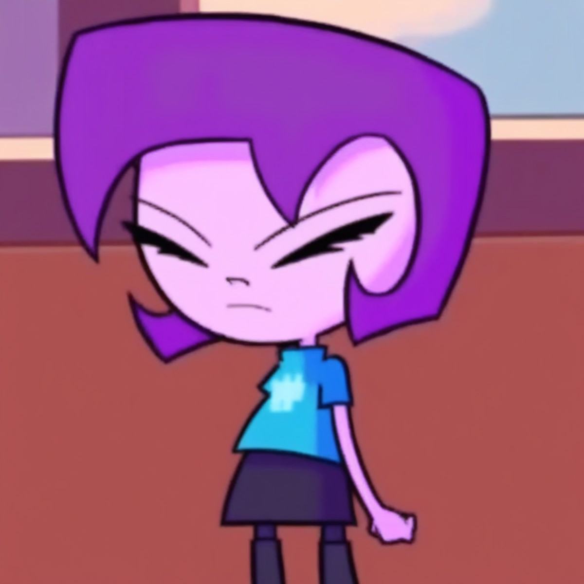 closed eyes,  teal shirt,  black skirt on Tensor.Art