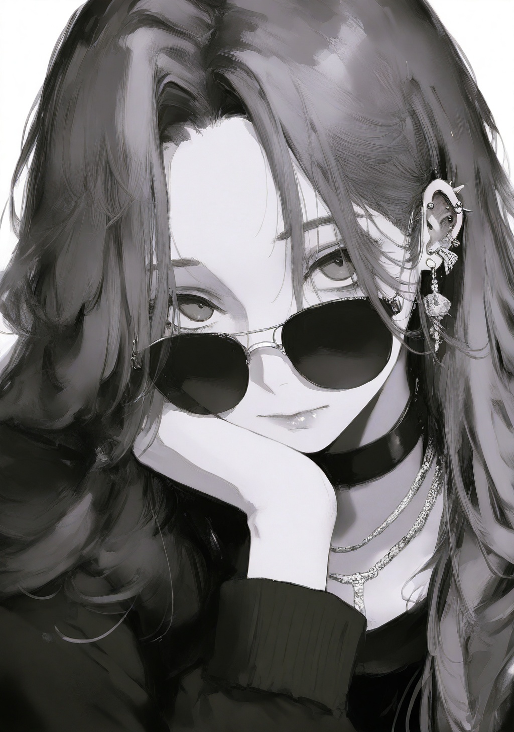 painterly,  1girl,  looking over eyewear on Tensor.Art