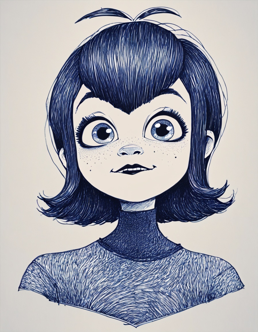 ncpy42 style Mavis from Hotel Transylvania monochrome pen lineart,  flat color ,  score_9 on Tensor.Art