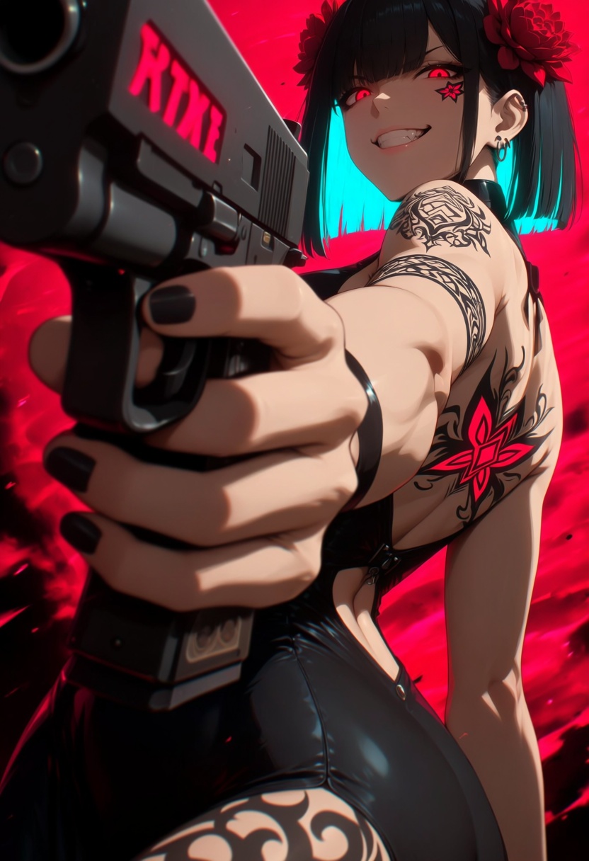 1girl,  weapon,  red eyes on Tensor.Art