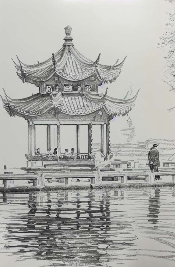 Pencildrawing,Line,Monochrome,Sketches,Pavilions,