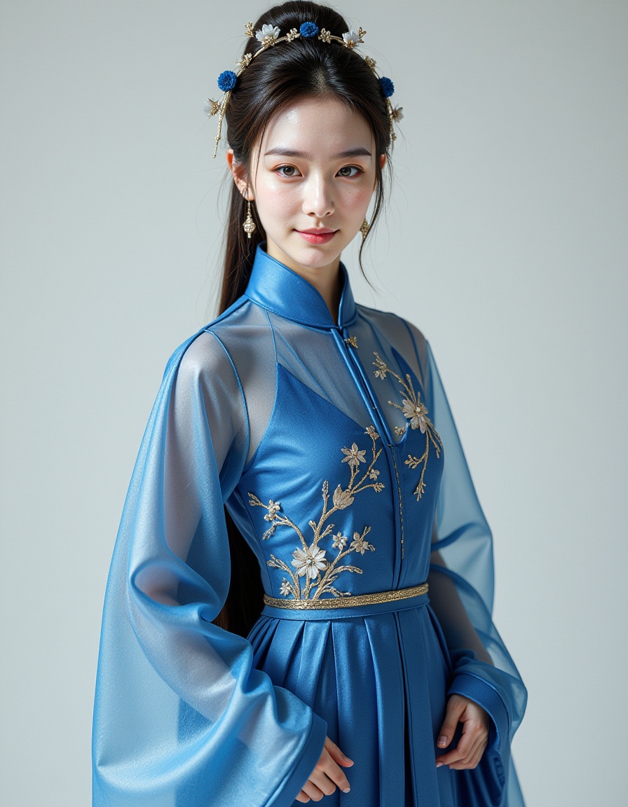 1girl,full body,realistic,blue chinese dress,
