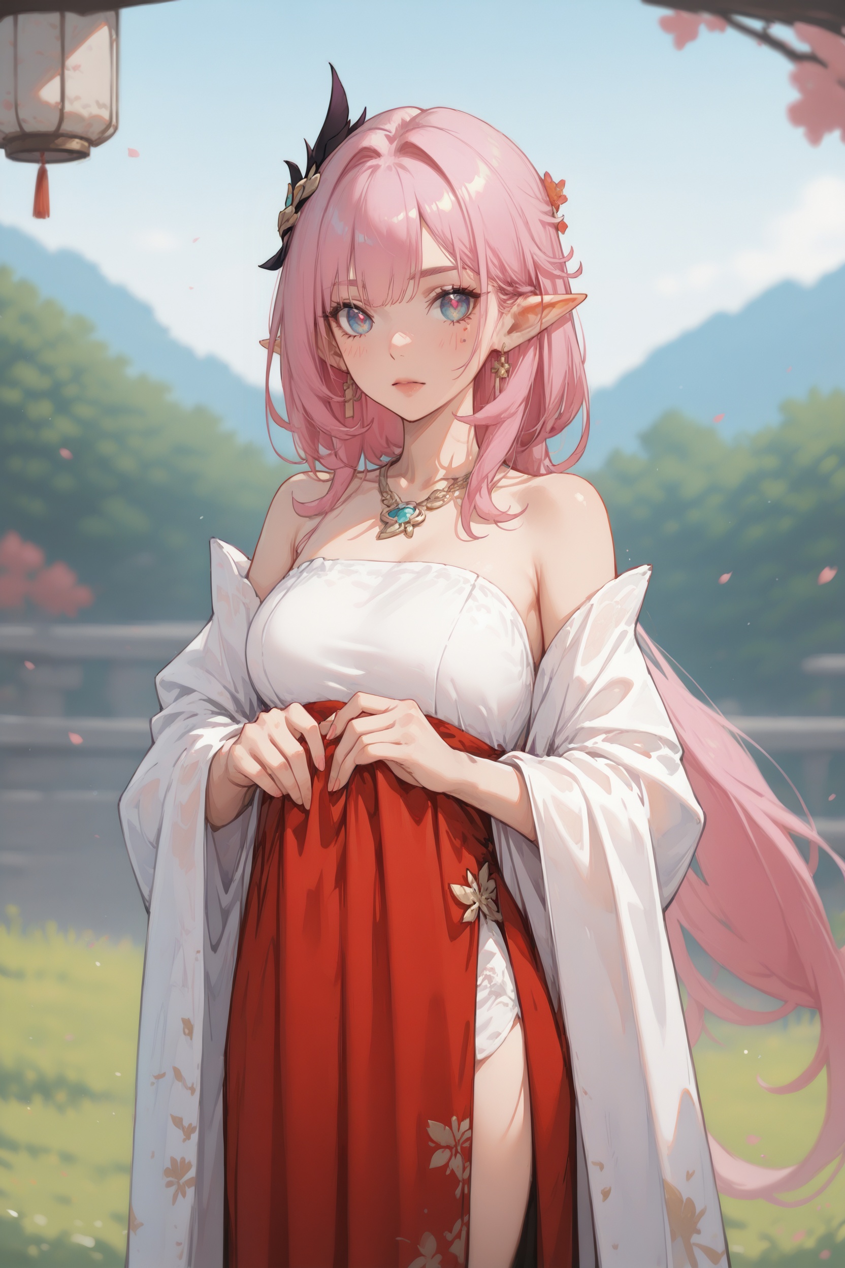 detailed,detailed background,guofeng,.,.,general,.,.,1girl,cowboy shot,elysia \(honkai impact\),blush,jewelry,day,<lora:RE162-000016:0.77>,tangfu,qixiong ruqun,, very awa, masterpiece, best quality, highres, absurdres,