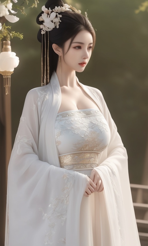 1girl,hanfu,(bust:1.3),(wide_shot:1.3),Nice clothes,hanfu,in the outdoor,silver-white clothes,<lora:shou-v50:0.7>,<lora:daqipiaoyihanfu:0.8>,<lora:babi:0.7>,, (8k, RAW photo, best quality, masterpiece:1.2),(realistic, photo-realistic:1.3), ultra-detailed, extremely detailed cg 8k wallpaper,(crystalstexture skin:1.2), (extremely delicate and beautiful), (perfect hands, perfect anatomy:1.2),