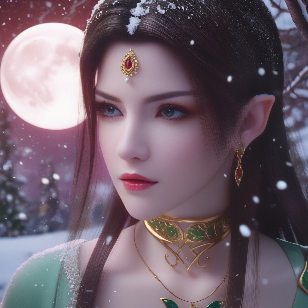 <lora:850-DA-XL-斗破苍穹-美杜莎-红色睡衣:0.8>, (,1girl, ,best quality, ),,  picture-perfect face,   clean, masterpiece,     cinematic lighting, cinematic bloom, fantasy,  , unreal, science fiction, ((,1girl, pov,))(((,tree, 1girl, full moon,snowing,snow ,solo,     solo focus,  long_hair, looking_at_viewer,  )))  (rich:1.4,)     prestige, luxury, jewelry, diamond, gold, pearl, gem, sapphire, ruby, emerald, intricate detail, delicate pattern, charming, alluring, seductive, erotic, enchanting, hair ornament, necklace, earrings, bracelet, ,(sit),