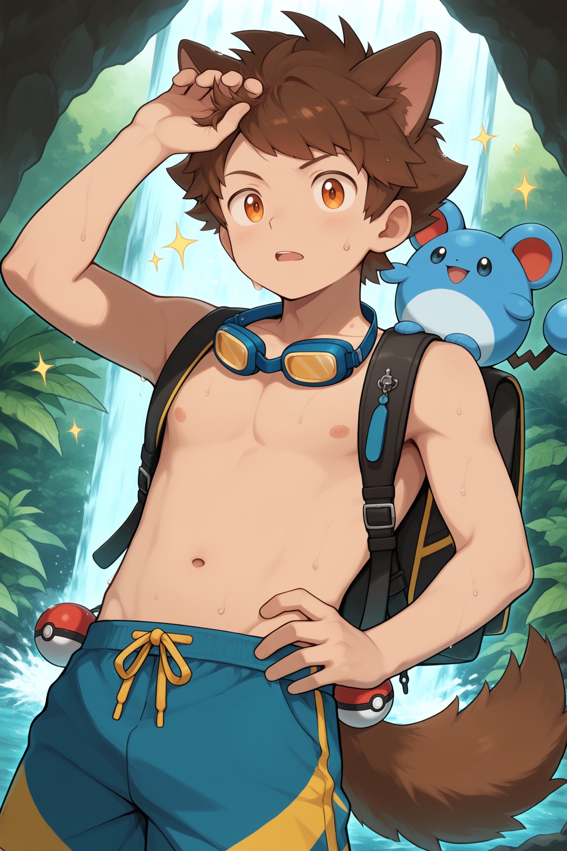 1boy,  male focus,  brown wolf ears on Tensor.Art