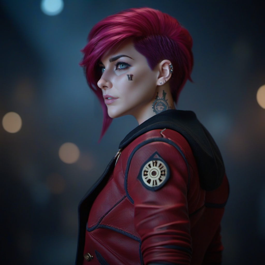 a woman,  pink hair,  red jacket on Tensor.Art