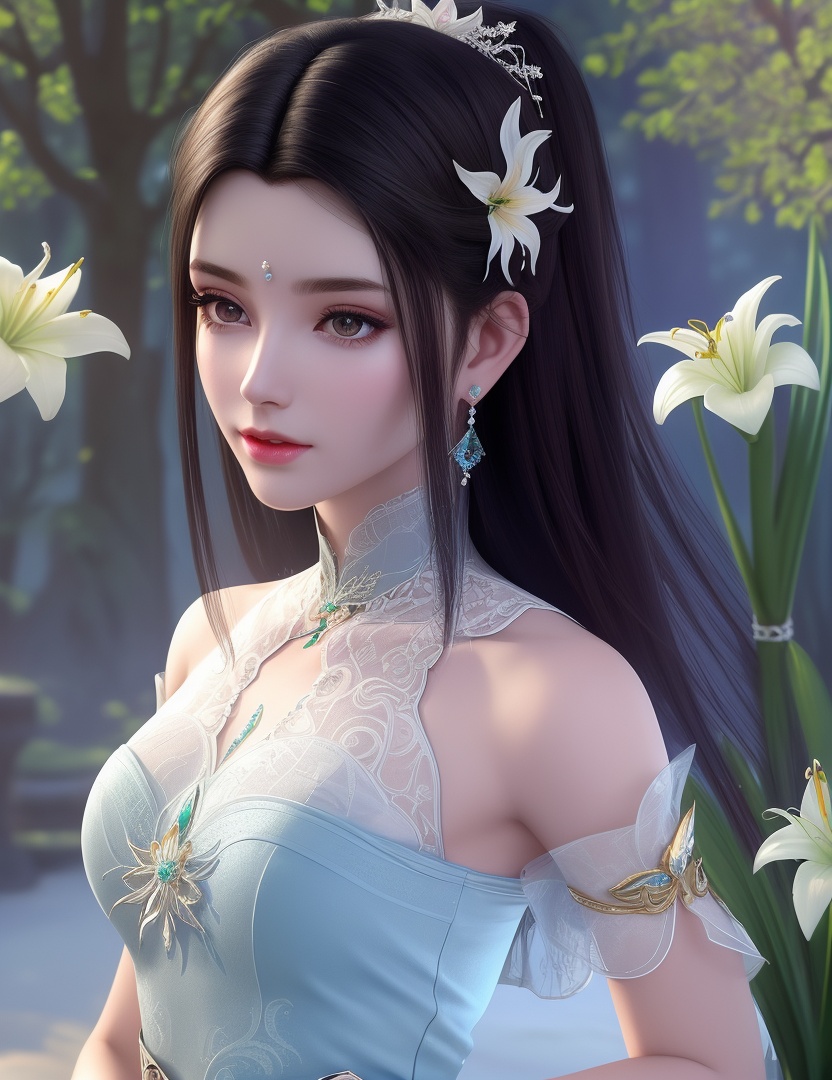 ultra realistic 8k cg, picture-perfect face, flawless, clean, masterpiece, professional artwork, famous artwork, cinematic lighting, cinematic bloom, perfect face, beautiful face, fantasy, dreamlike, unreal, science fiction,  beautiful clothes, lace, lace trim, lace-trimmed legwear,  (rich:1.4), prestige, luxury, jewelry, diamond, gold, pearl, gem, sapphire, ruby, emerald, intricate detail, delicate pattern, charming, alluring, seductive, erotic, enchanting, hair ornament, necklace, earrings, bracelet, armlet,halo((,1girl, pov,))(((,lily \(flower\),  1girl, spring_\(season\), solo,looking at viewer, ))) <lora:DA_XiaoXunEr:0.6>