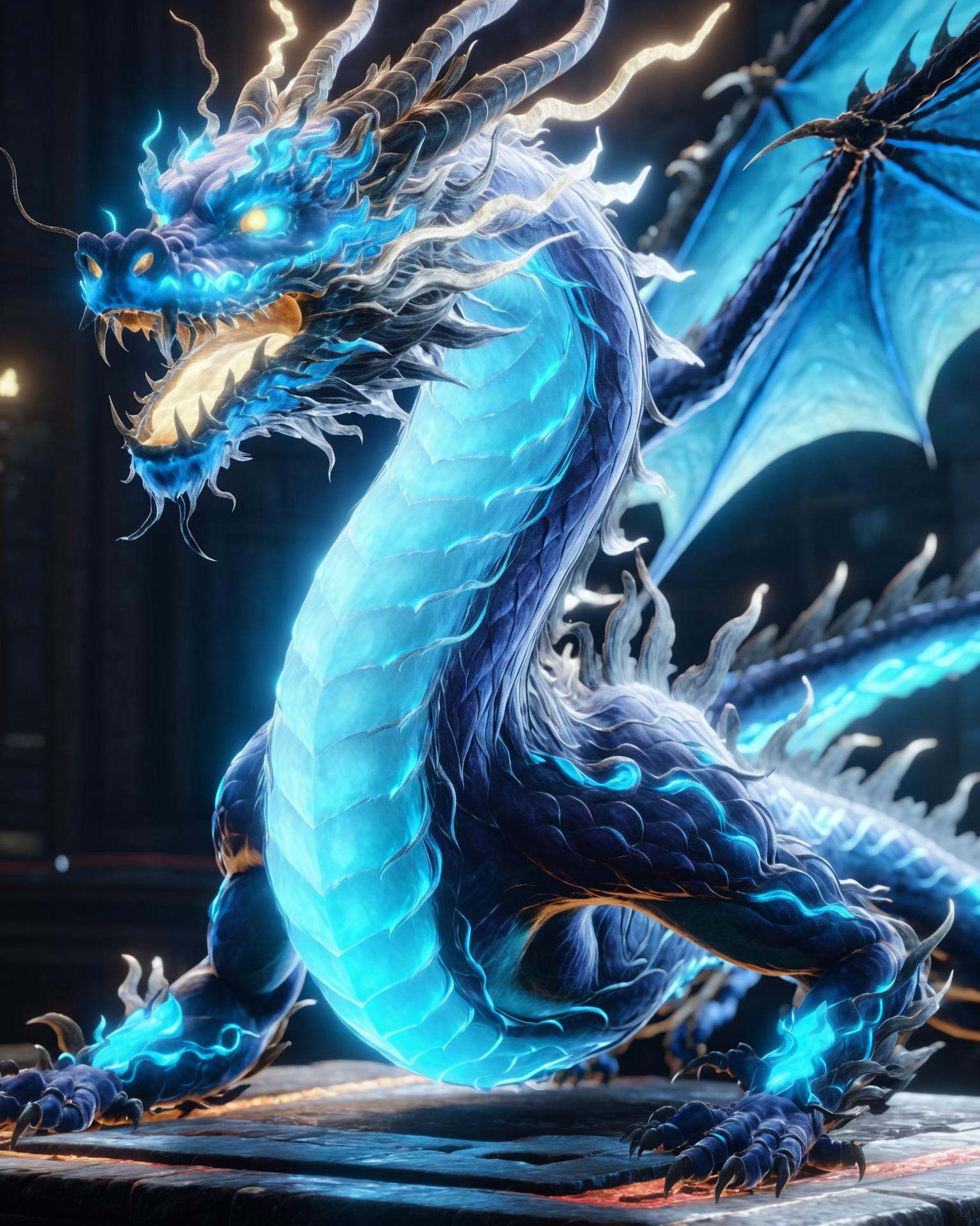 niohxlguardiansprt,  azurite chinese dragon,  looking seriously at the viewer on Tensor.Art