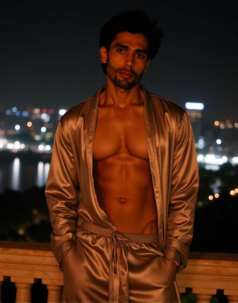 Rohit Khandelwal ,  direct eye contact,  six pack abs on Tensor.Art