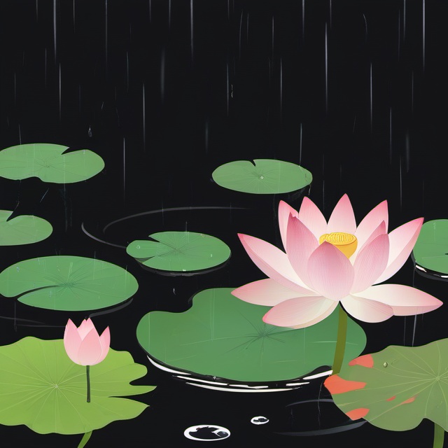 the 24 traditional chinese solar terms\(rain water\), flat, hands, black background, simple background, flower, water, leaf, pink flower, water drop, lily pad, lotus,<lora:lbc_Rain Water_XL-ts:1>,