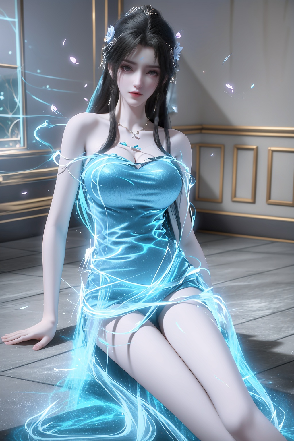 (8k, RAW photo, best quality, masterpiece:1.1),hatching (texture),skin gloss,light persona,artbook,extremely detailed CG unity 8k wallpaper,official art,(high detailed skin),glossy skin,contrapposto,female focus,sexy,fine fabric emphasis,wall paper,flower,indoors,curtains,reflection,sparkle,blurry,reflective floor,1girl,solo,looking at viewer,ribbon,flower,petals,lying,on side,qy-hd,<lora:0406蓝衣清漪64:0.7>,ll-hd,<lora:1111白皙质感:0.5>,ty-hd,ty-hd,<lora:0110田野:0.6>,arms_crossed,bedroom,