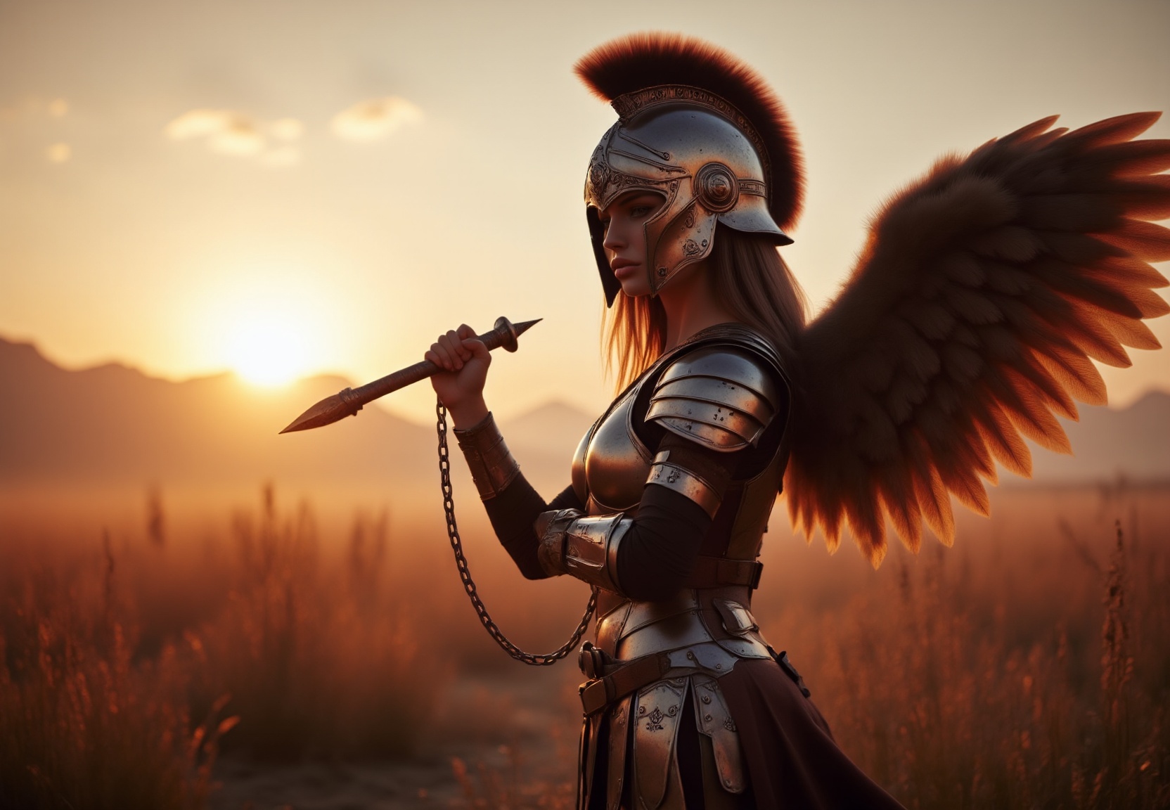 AngelDreamFlux,  The image features a female angel in a warrior costume,  complete with a helmet on Tensor.Art