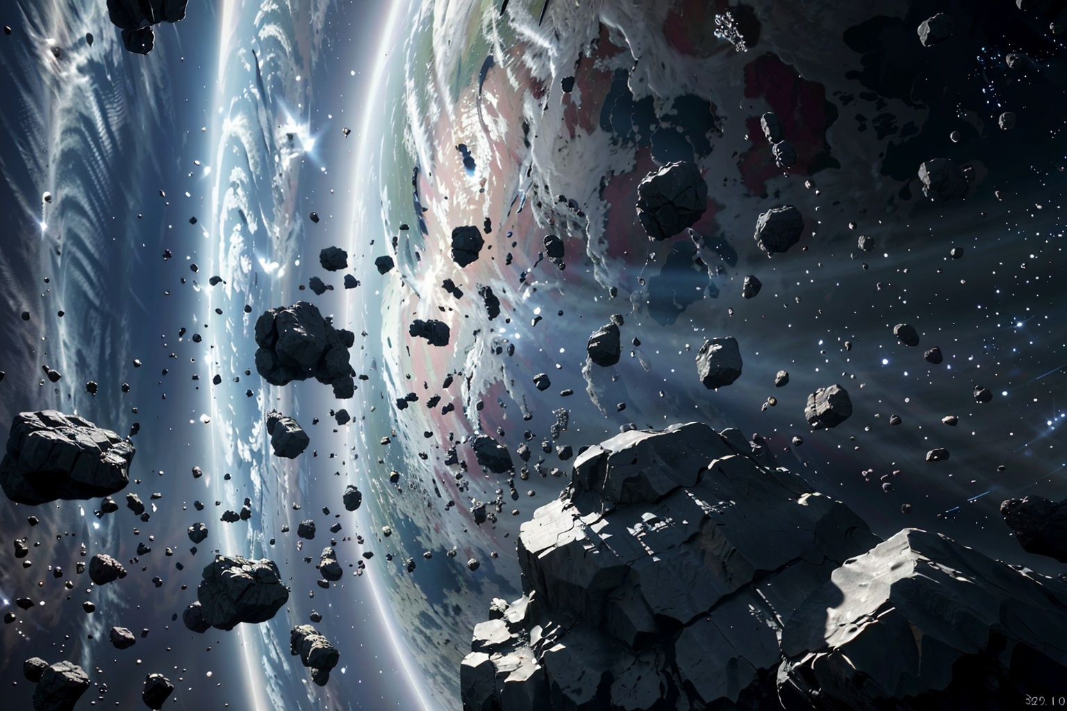 3d, realistic, highres, high quality, octane render, detailed, 4k wallpaper, sci-fi,eveonline, star citizen, cinematic light,(masterpiece),  scenery, spacerock-scatter style, <lora:scatter rocks_20231128185243-000004:0.9>