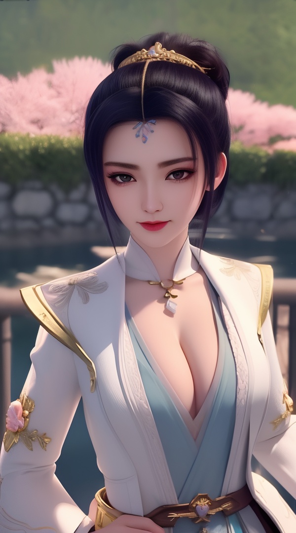 (,1girl, ,best quality, ),looking at viewer, <lora:444-DA-真阳武神-禅银纱-男装:0.8> ,ultra detailed background,ultra detailed background,ultra realistic 8k cg,, ,masterpiece, (( , )),, ,   ,   cure blossom,  ,,  (cleavage), (), ,, 