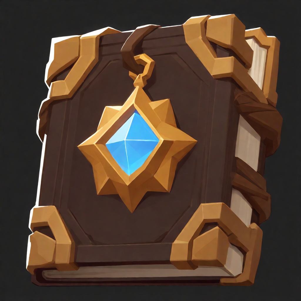best quality,masterpiece,ultra high resolution,full composition,cartoon,ywbo,game_icon,(A thick-bound book:1.2),Light brown book cover,a large six-pointed star centered on the front,and a bule teardrop-shaped pendant at the bottom of the book,pure white backgroun,<lora:T2-bb:0.9>,ywbo,game_icon,