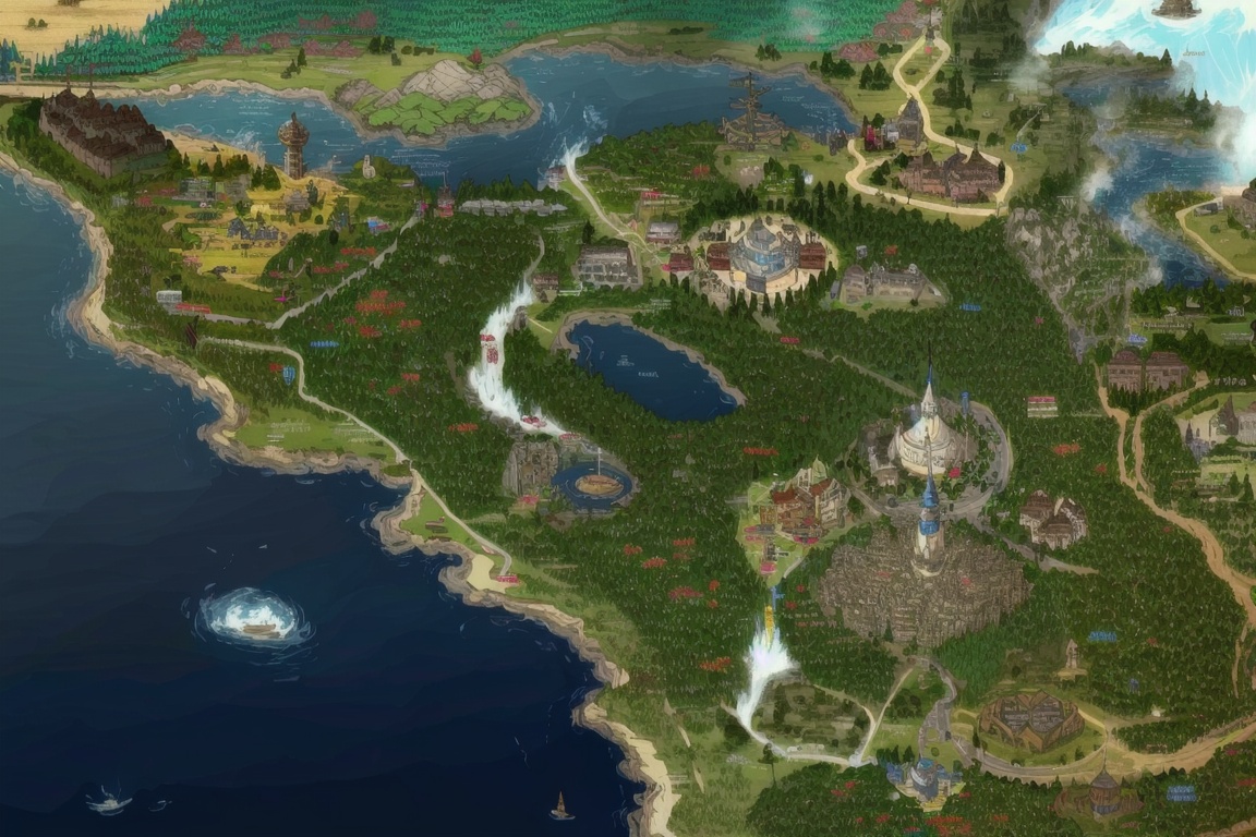 ((HRD, HUD, 8K)),((masterpiece, best quality)), highly detailed,GameMap, tree, water, no humans, scenery, castle, river, bridge, lake, outdoors, building, <lora:20240804-1722731669108:0.8>