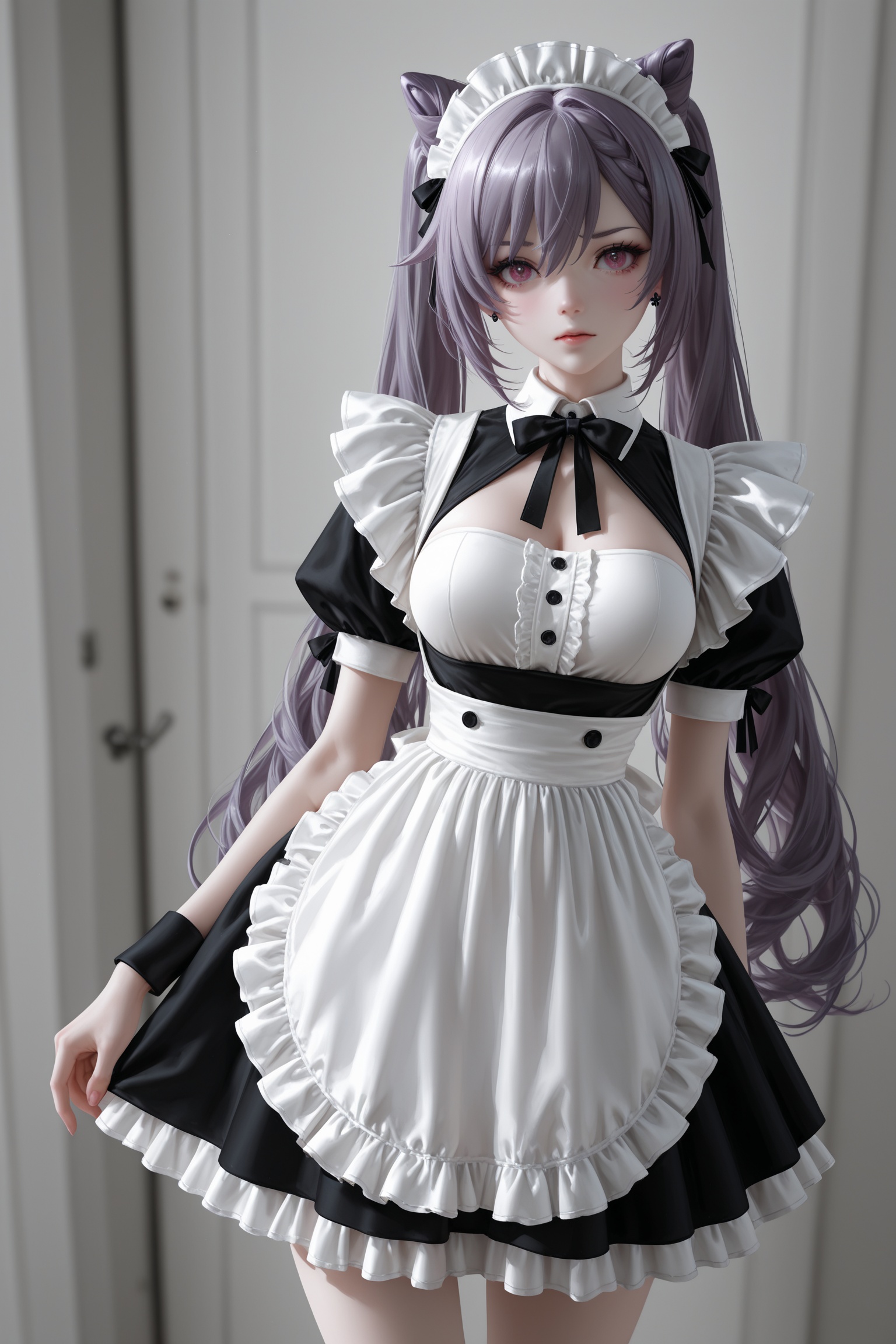 masterpiece,best quality,amazing quality,very aesthetic,absurdres,newest,highres,1girl,maid,keqing,yoneyama mai:0.5,nixeu:0.5,
