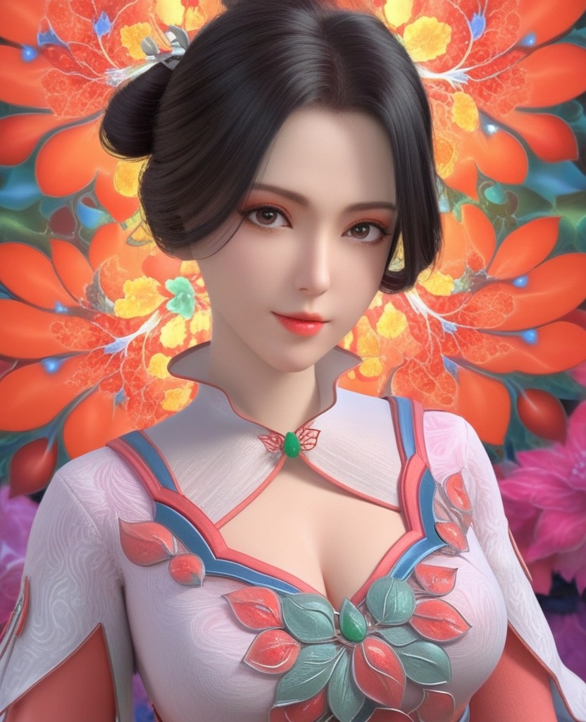 <lora:703-DA-XL-少年歌行-墨花雪:0.8>(,1girl, ,best quality, ),looking at viewer,,anime,(masterpiece, top quality, best quality, official art, beautiful and aesthetic:1.2), (1girl)	, , (cleavage),extreme detailed,(fractal art:1.3),colorful, flowers ,highest detailed,()    (cleavage), (),